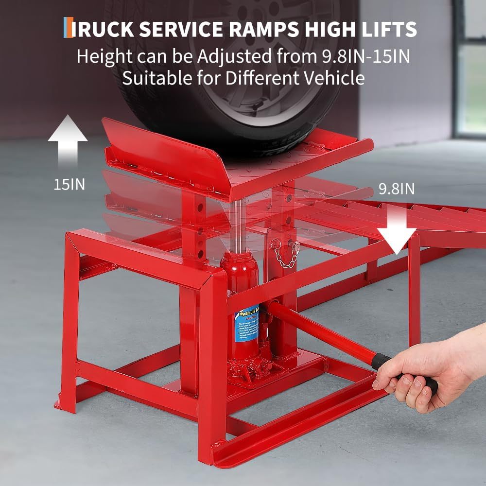 2 Pack Hydraulic Car and Truck Service Ramps,Low Profile Car Lift Service Ramps for Oil Changes,11000 Lbs (5 Tons), Adjustable Lift Height 9.8" to 16.21", Home Garage,Vehicle Auto Garage