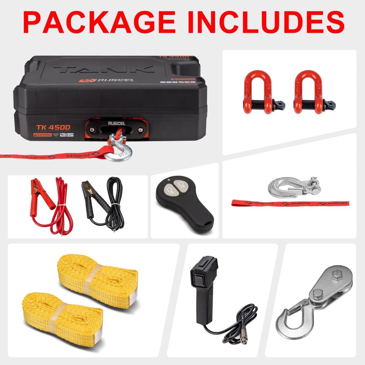 RUGCEL WINCH Portable Winch 12V DC Electric Utility winch,4500lb/2041kg Single Line Pull with Steel Mounting Plate, Integrated Hawse Fairlead and Synthetic Rope,Infrared remote control,atv utv winch