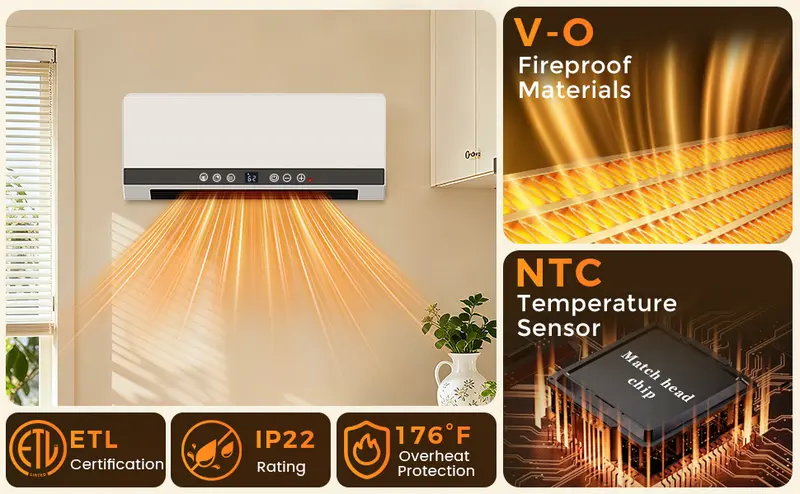 Product Introduction of R.W.FLAME Wall Heater for Bathroom, 1500W Wall Mount Electric Heater with Remote Control, 24-Hour Timer, Weekly Timers, Easy to Mount for Bedroom, Office, And Home 2