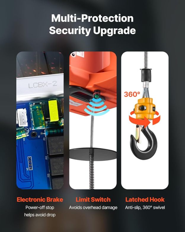 VEVOR 3-in-1 Electric Hoist Winch, 1550 lbs Capacity, 1500W Portable Power Winch Crane, 25 ft Lifting Height, 16.4 ft/min with Manual, Wired and Wireless Remote Control for Factory, Warehouss, Garage