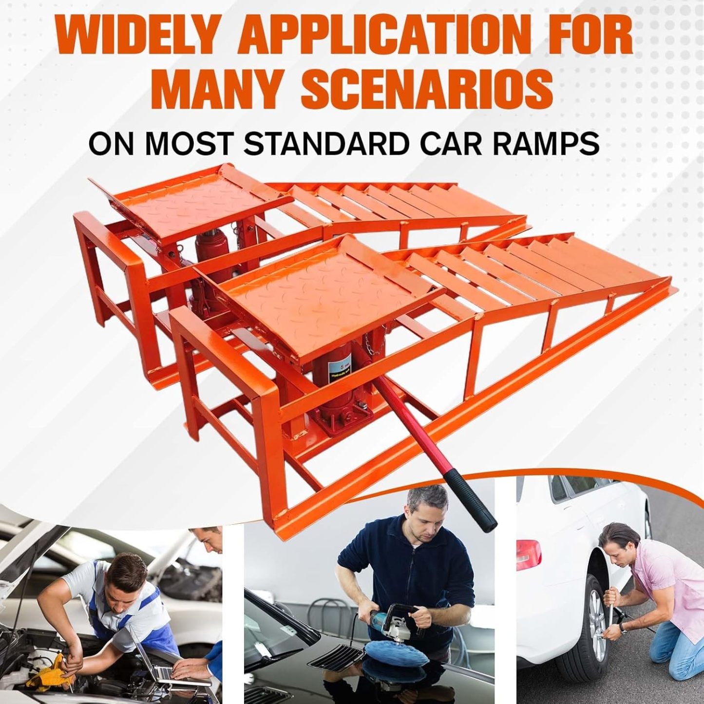 2 Pack Hydraulic Car and Truck Service Ramps,Low Profile Car Lift Service Ramps for Oil Changes,11000 Lbs (5 Tons), Adjustable Lift Height 9.8" to 16.21", Home Garage,Vehicle Auto Garage