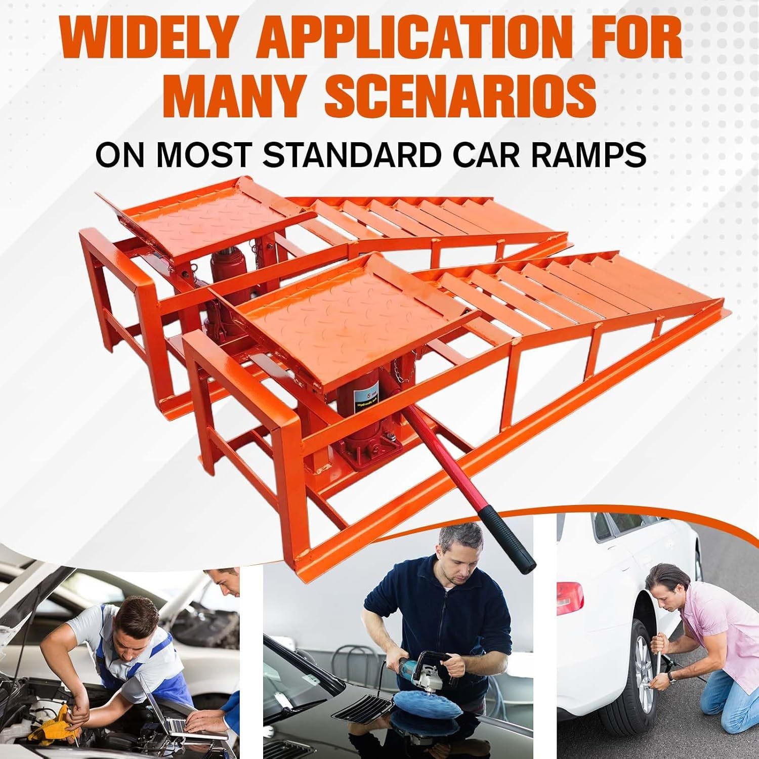 2 Pack Hydraulic Car and Truck Service Ramps,Low Profile Car Lift Service Ramps for Oil Changes,11000 Lbs (5 Tons), Adjustable Lift Height 9.8" to 16.21", Home Garage,Vehicle Auto Garage