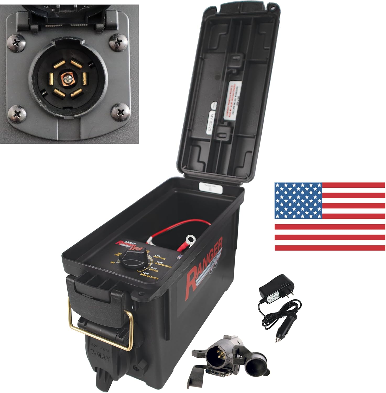 Innovative Products of America Light Ranger MUTT: USA Made Universal Portable and Water-Resistant Trailer Light Tester with 7-Way Spade Pin Style with Adapter