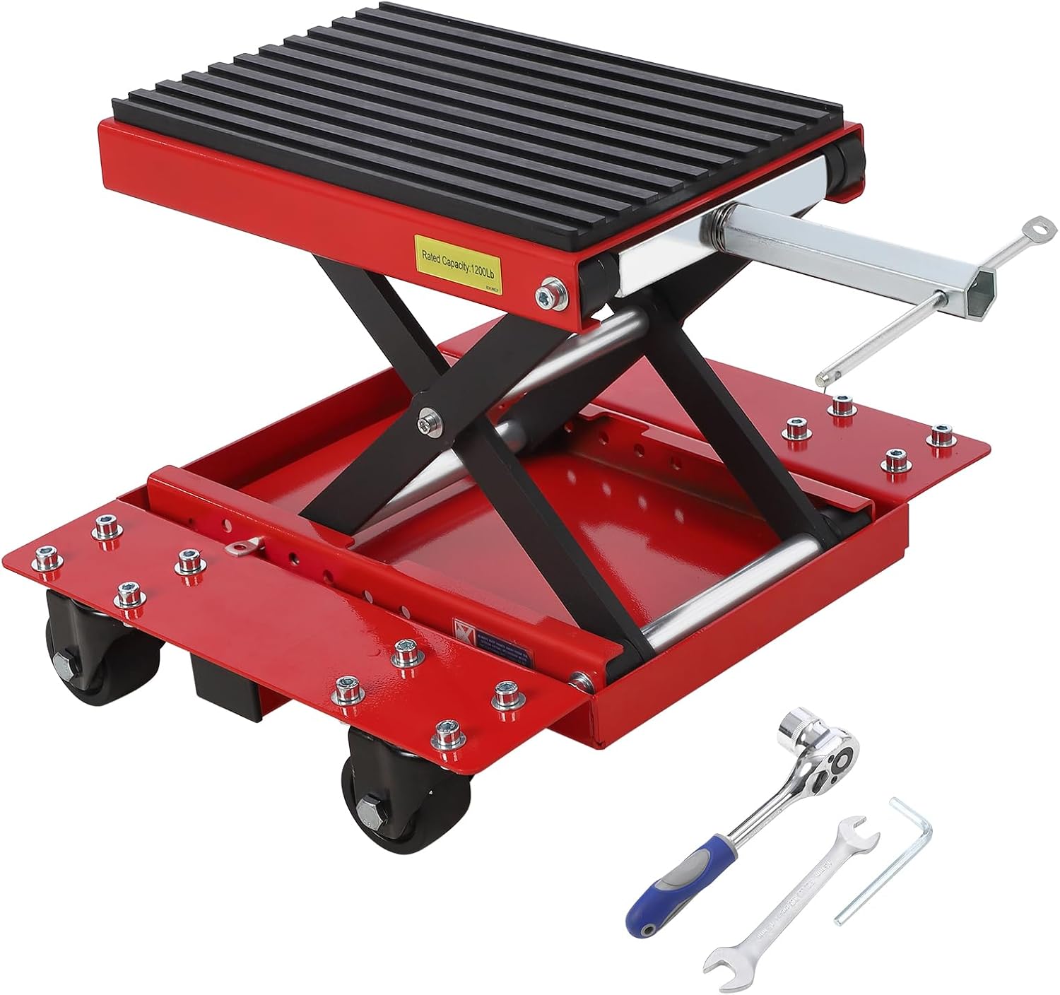 Garvee Motorcycle Lift Jack, 1200 lbs Scissor Jack with Wide Deck,  and Thickened 11.5mm Rubber Pad, Adjustable Height (6.3"-16.9") for ATVs, Dirt Bikes, Street Bikes, and Cruiser Bikes