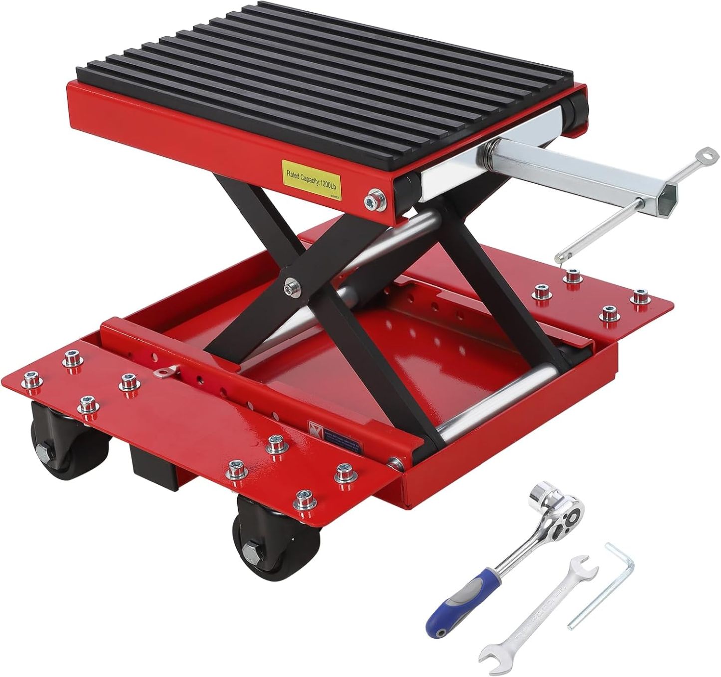 Garvee Motorcycle Lift Jack, 1200 lbs Scissor Jack with Wide Deck,  and Thickened 11.5mm Rubber Pad, Adjustable Height (6.3"-16.9") for ATVs, Dirt Bikes, Street Bikes, and Cruiser Bikes