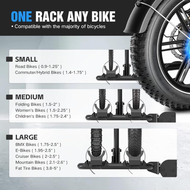 2 EBike Rack with Cross Bar, 200 LBS Capacity Electric Bicycle Racks with Ramp, 5" Fat Tire Carrier, Lockable & Foldable Bike Racks Platform, Fits 2" Standard Hitch for SUVs Cars Trucks Vans