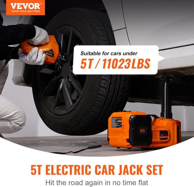 VEVOR Electric Car Jack,Hydraulic Jack Lift with Electric Impact Wrench, Built-in Inflatable Pump, and LED Light for SUV MPV Sedan Truck Change Tires