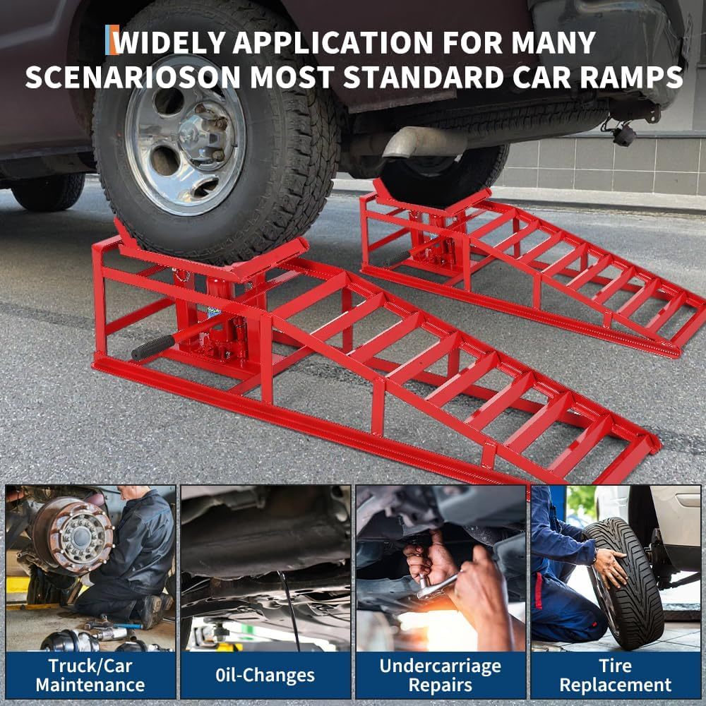 2 Pack Hydraulic Car and Truck Service Ramps,Low Profile Car Lift Service Ramps for Oil Changes,11000 Lbs (5 Tons), Adjustable Lift Height 9.8" to 16.21", Home Garage,Vehicle Auto Garage