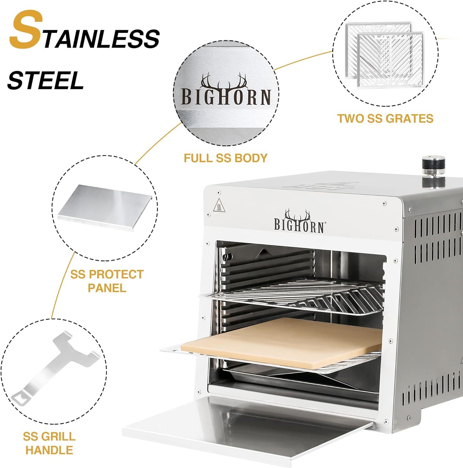 Stainless Steel Bighorn 1500℉ Portable Infrared Steak Grill - Detailed Diagram