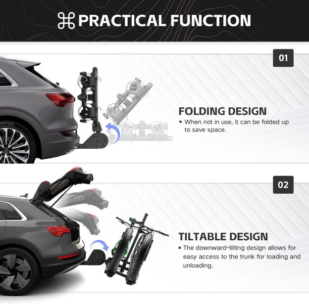2 EBike Rack with Cross Bar, 200 LBS Capacity Electric Bicycle Racks with Ramp, 5" Fat Tire Carrier, Lockable & Foldable Bike Racks Platform, Fits 2" Standard Hitch for SUVs Cars Trucks Vans