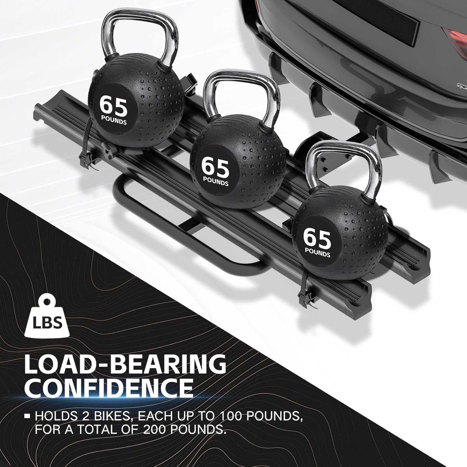 2 EBike Rack with Cross Bar, 200 LBS Capacity Electric Bicycle Racks with Ramp, 5" Fat Tire Carrier, Lockable & Foldable Bike Racks Platform, Fits 2" Standard Hitch for SUVs Cars Trucks Vans