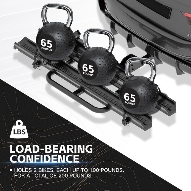 2 EBike Rack with Cross Bar, 200 LBS Capacity Electric Bicycle Racks with Ramp, 5" Fat Tire Carrier, Lockable & Foldable Bike Racks Platform, Fits 2" Standard Hitch for SUVs Cars Trucks Vans