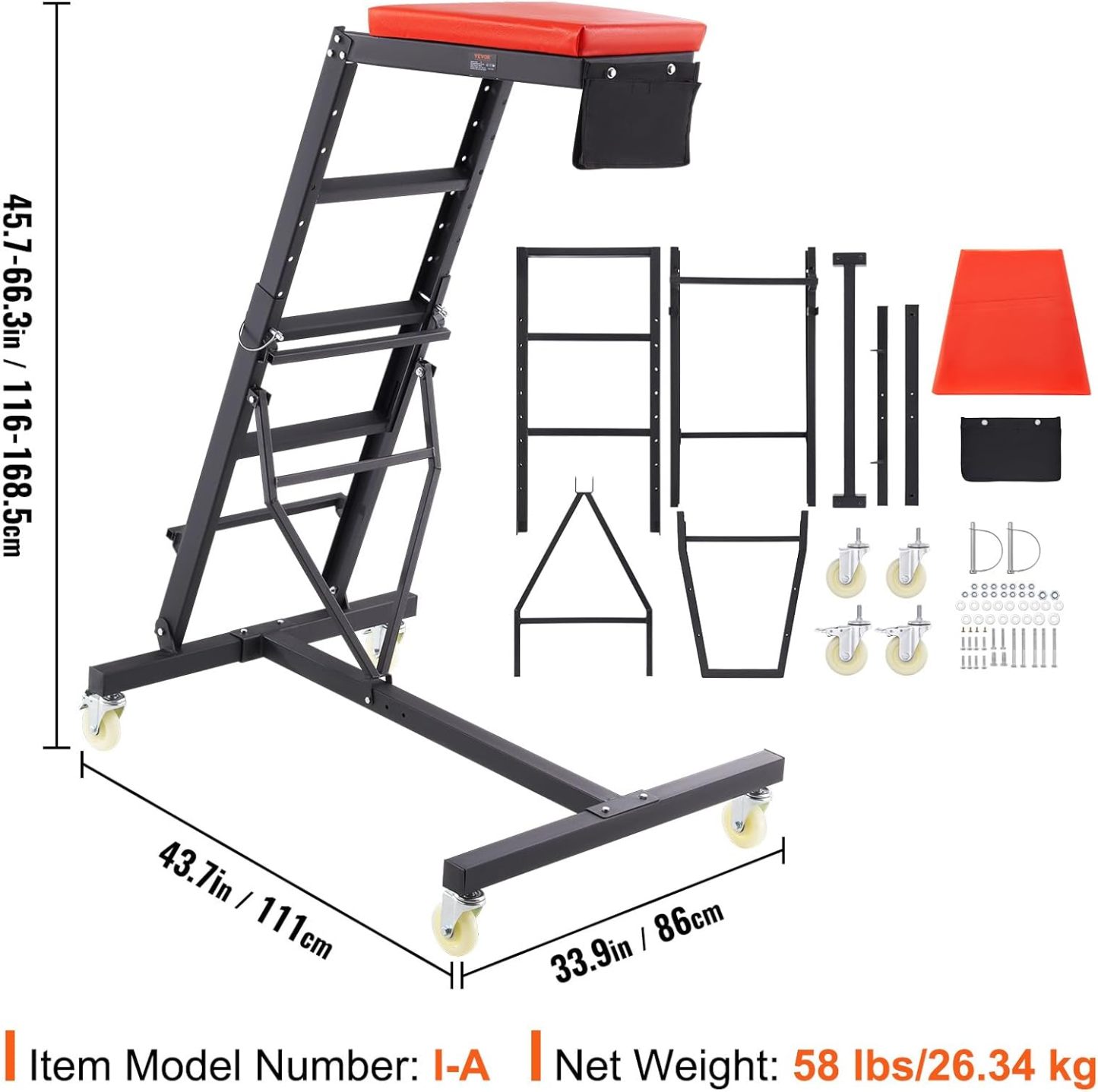 VEVOR Top Automotive Creeper, Engine Creeper 42.5"-64.8", 400 LBS Capacity High Top Creeper, 4 Swivel Caster Wheels, Padded Deck, Creeper for Home Garage, Workshop Repair Maintenance