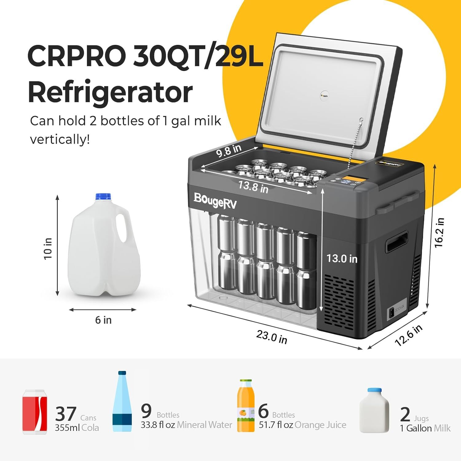 BougeRV 12V 30 Quart Refrigerator, CRPRO VIP, Compressor Electric Cooler with 12V/24 DC, 110-240 AC for Outdoor Camping Overlanding Truck RV SUV Van