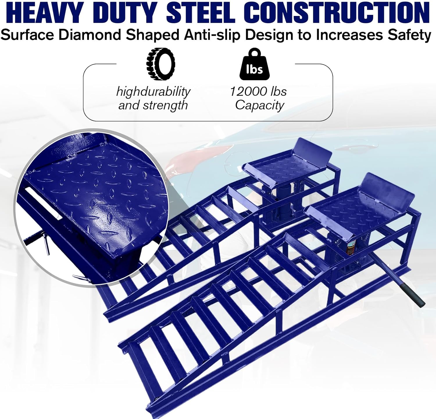 2 Pack Hydraulic Car and Truck Service Ramps,Low Profile Car Lift Service Ramps for Oil Changes,11000 Lbs (5 Tons), Adjustable Lift Height 9.8" to 16.21", Home Garage,Vehicle Auto Garage