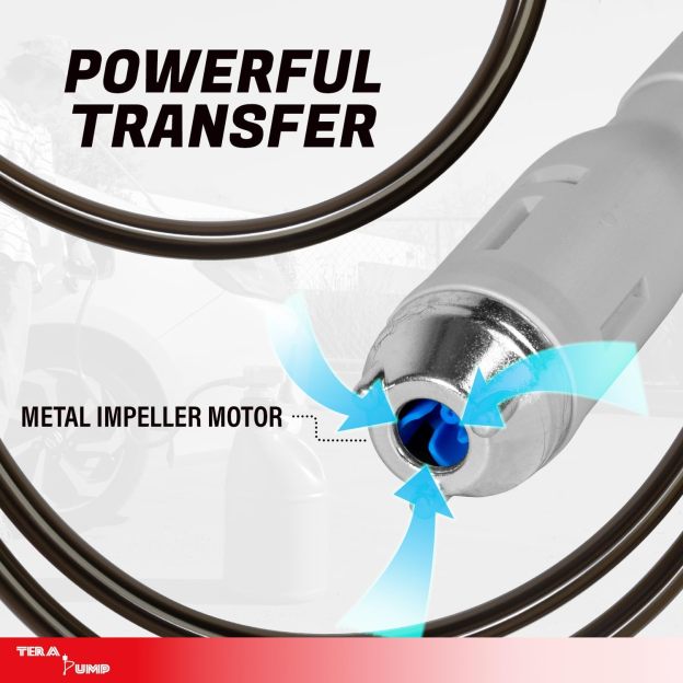 TERA PUMP TRFA03-XL Universal Gas Can Adapter Cap Battery Powered Fuel Transfer Pump (2.3 GPM) No Spill Sensor, 4.27 ft Vinyl Hose, Utility Jug Adapter, Power Nozzle, 4x AA Power