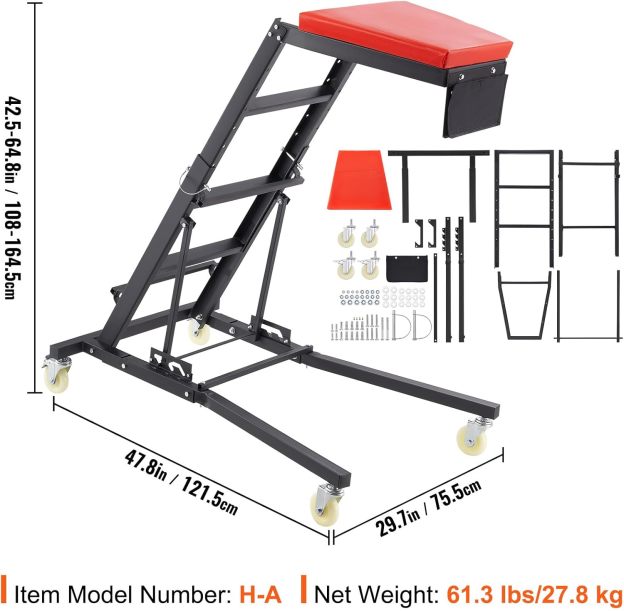 VEVOR Top Automotive Creeper, Engine Creeper 42.5"-64.8", 400 LBS Capacity High Top Creeper, 4 Swivel Caster Wheels, Padded Deck, Creeper for Home Garage, Workshop Repair Maintenance