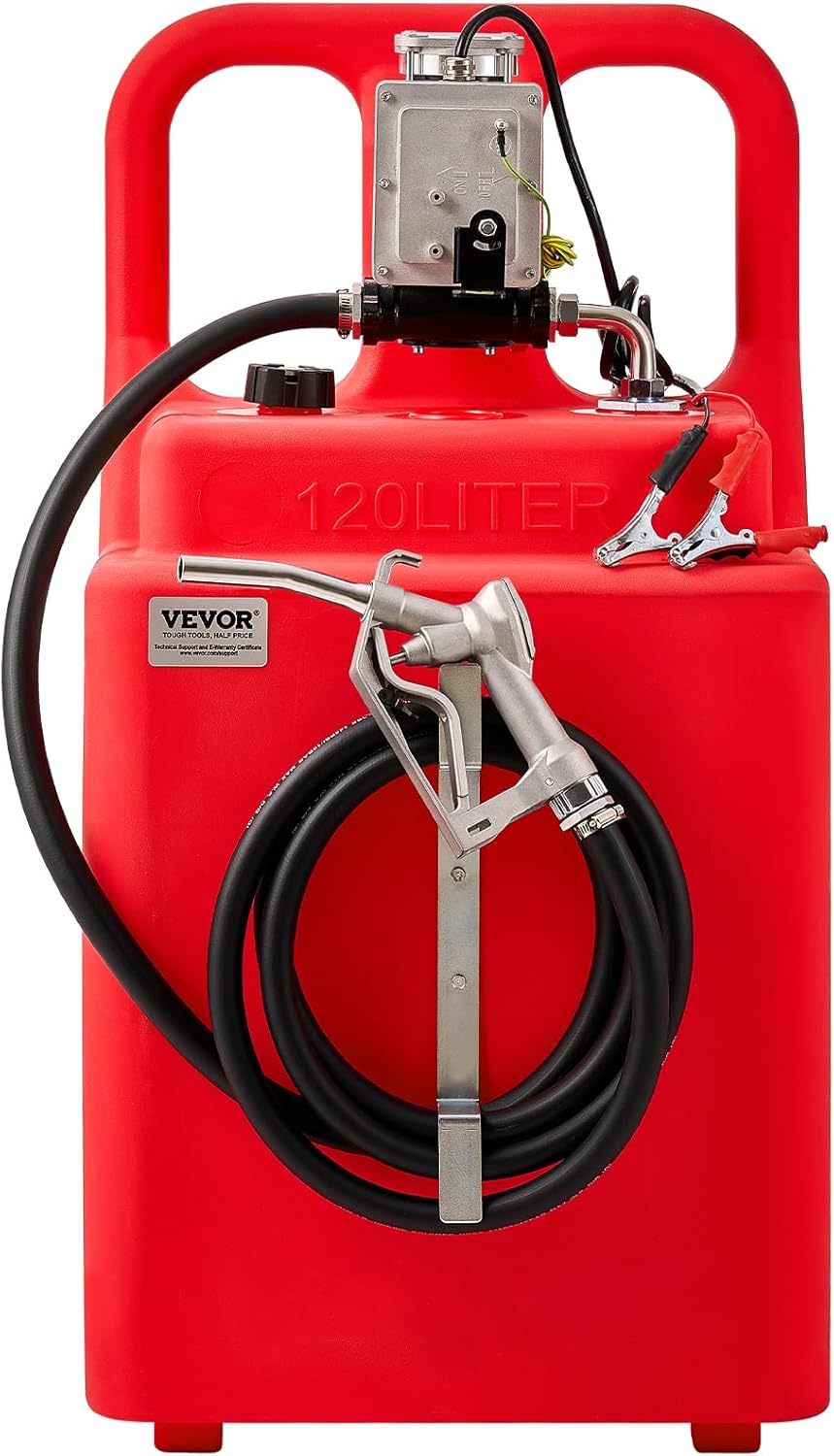 VEVOR Fuel Caddy, 32 Gallon, Portable Fuel Tank with 12V DC 15 GPM Electric Fuel Transfer Pump, 13 ft Delivery Hose & Aluminum Alloy Manual Nozzle, Gas Caddy for Motorboats, ATVs, Diesel & Gasoline