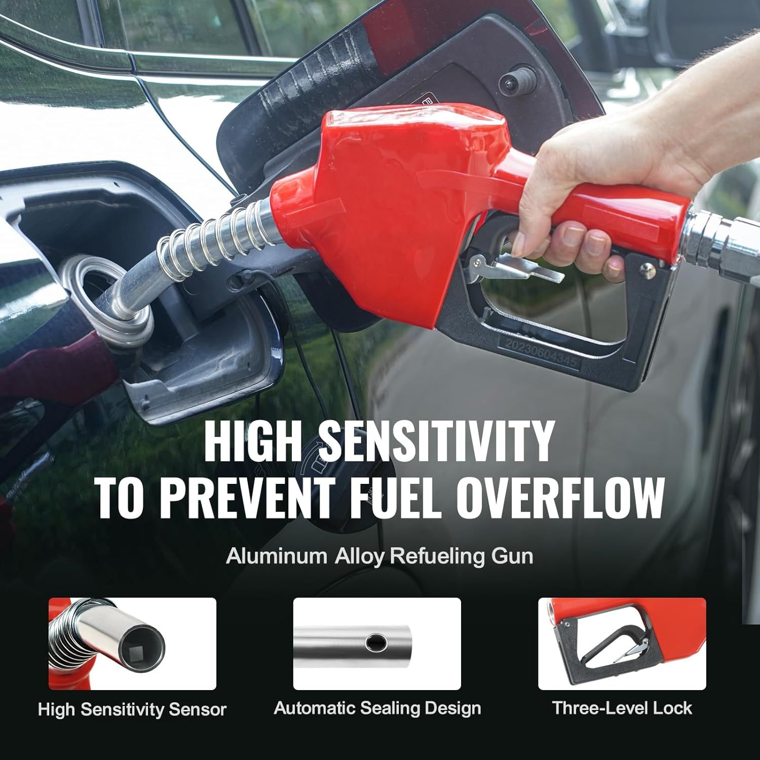 VEVOR Fuel Hose Reel, 50', Extra Long Retractable Diesel Hose Reel, Heavy-Duty Carbon Steel Construction with Automatic Fuel Nozzle, NBR Rubber Hose for Aircraft Ship Vehicle Tank Truck, 300 PSI