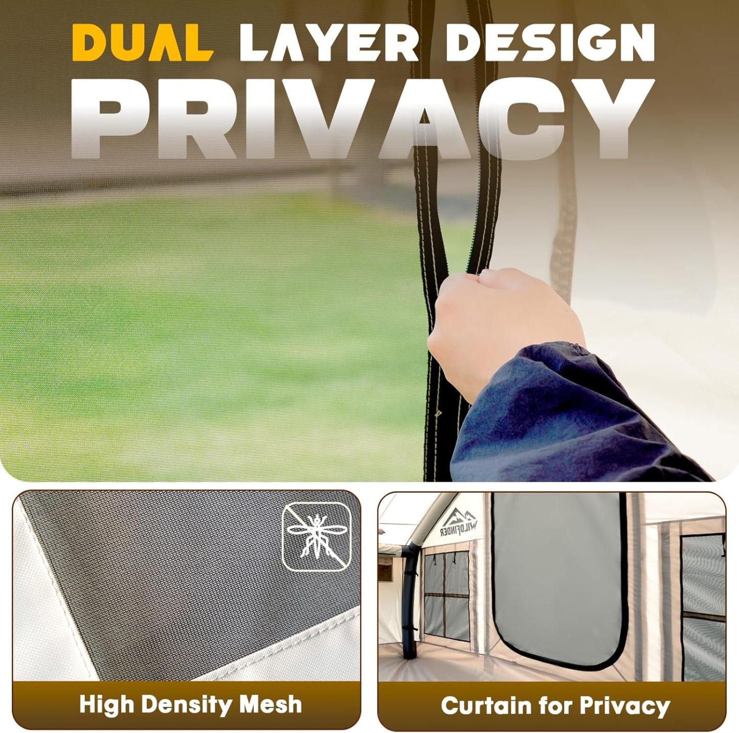 Inflatable Tent with Skylight, Quick Setup Blow Up Tents with Pump, Hot Tent with Stove Jack, Waterproof Oxford Inflatable House for Camping, Air Glamping Tents for Camping Adult 4-6 Person