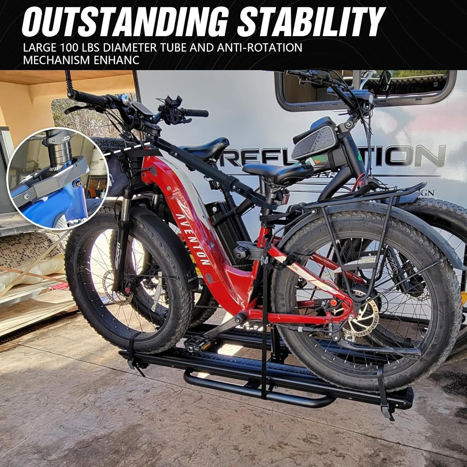 2 EBike Rack with Cross Bar, 200 LBS Capacity Electric Bicycle Racks with Ramp, 5" Fat Tire Carrier, Lockable & Foldable Bike Racks Platform, Fits 2" Standard Hitch for SUVs Cars Trucks Vans