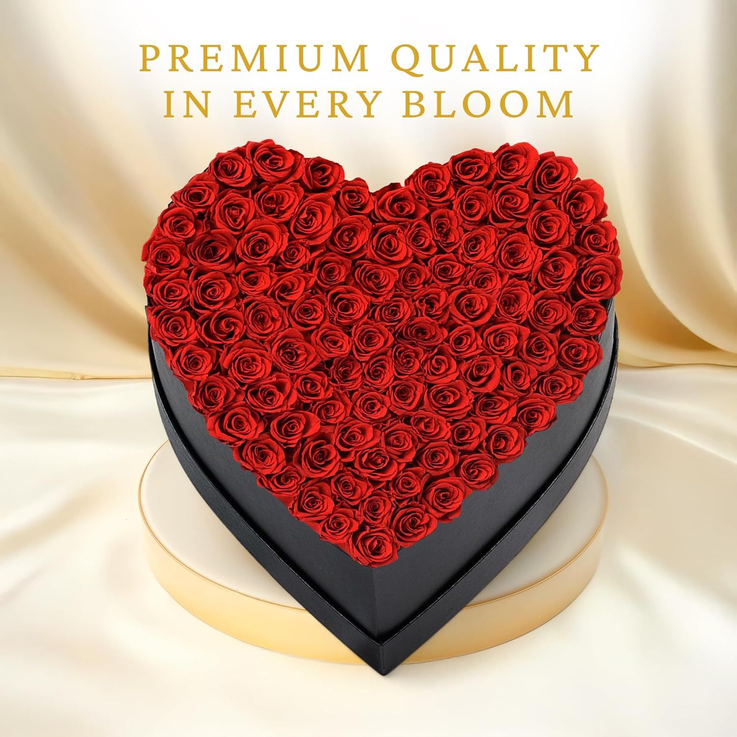 100 Preserved Roses in Designer Heart-Shaped Box, Real Forever Roses, Long-Lasting 1+ Year, No Watering, Luxury Home Décor Arrangement, Valentine’s Day Gift for Wife or Girlfriend
