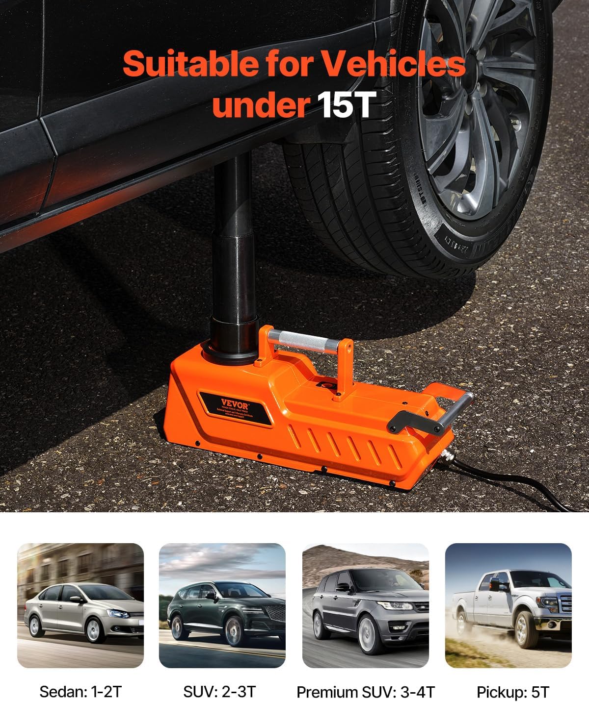 VEVOR Electric Car Jack,Hydraulic Jack Lift with Electric Impact Wrench, Built-in Inflatable Pump, and LED Light for SUV MPV Sedan Truck Change Tires