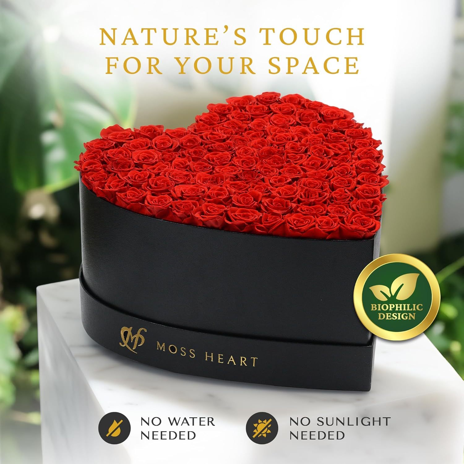 100 Preserved Roses in Designer Heart-Shaped Box, Real Forever Roses, Long-Lasting 1+ Year, No Watering, Luxury Home Décor Arrangement, Valentine’s Day Gift for Wife or Girlfriend