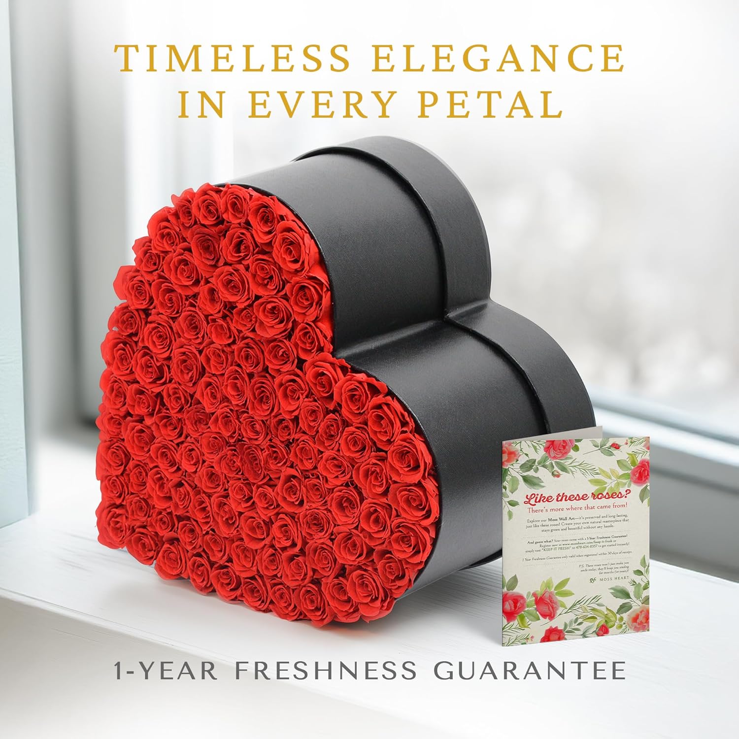 100 Preserved Roses in Designer Heart-Shaped Box, Real Forever Roses, Long-Lasting 1+ Year, No Watering, Luxury Home Décor Arrangement, Valentine’s Day Gift for Wife or Girlfriend