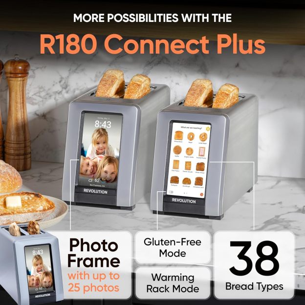 Revolution R180 Connect Plus Smart Toaster with Touchscreen (Bundle with Toastie Press & Warming Rack) Choose from 40+ Bread Types, 7 Browning Levels, & Toastie Press Mode