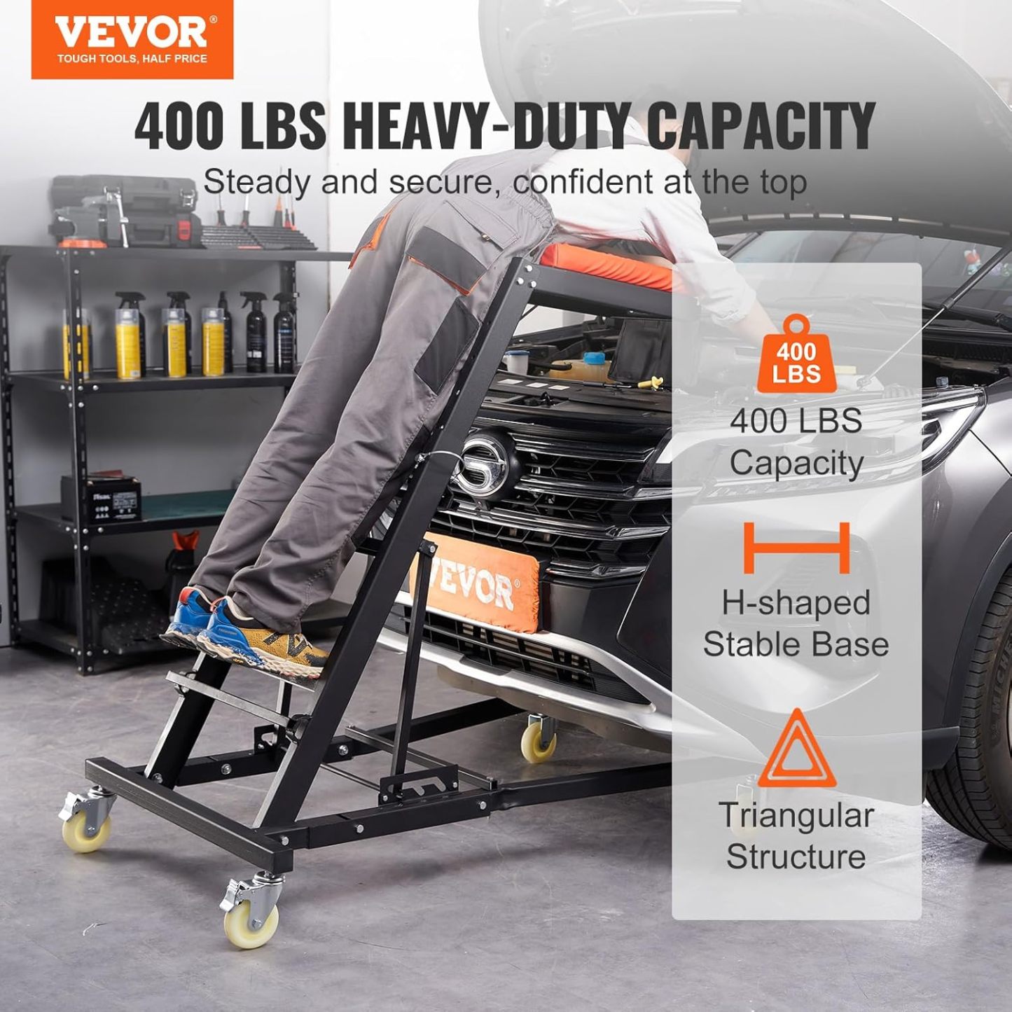 VEVOR Top Automotive Creeper, Engine Creeper 42.5"-64.8", 400 LBS Capacity High Top Creeper, 4 Swivel Caster Wheels, Padded Deck, Creeper for Home Garage, Workshop Repair Maintenance