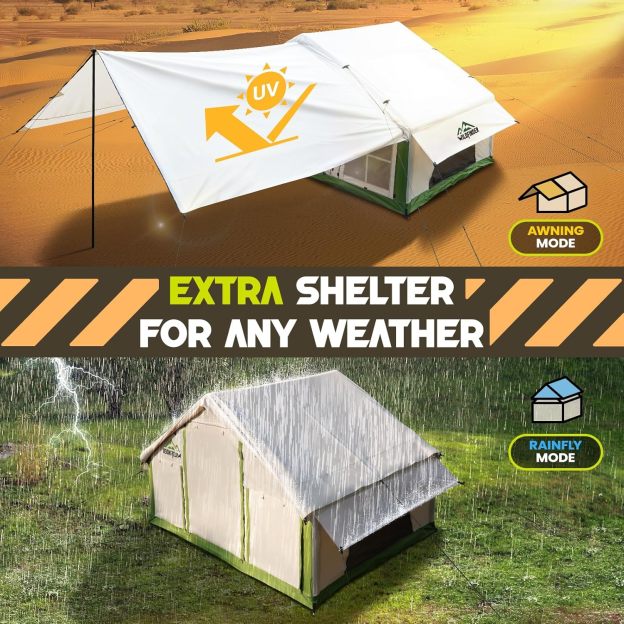 Inflatable Tent with Skylight, Quick Setup Blow Up Tents with Pump, Hot Tent with Stove Jack, Waterproof Oxford Inflatable House for Camping, Air Glamping Tents for Camping Adult 4-6 Person