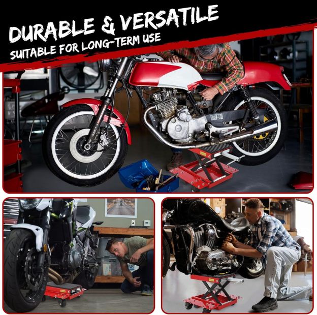 Garvee Motorcycle Lift Jack, 1200 lbs Scissor Jack with Wide Deck,  and Thickened 11.5mm Rubber Pad, Adjustable Height (6.3"-16.9") for ATVs, Dirt Bikes, Street Bikes, and Cruiser Bikes