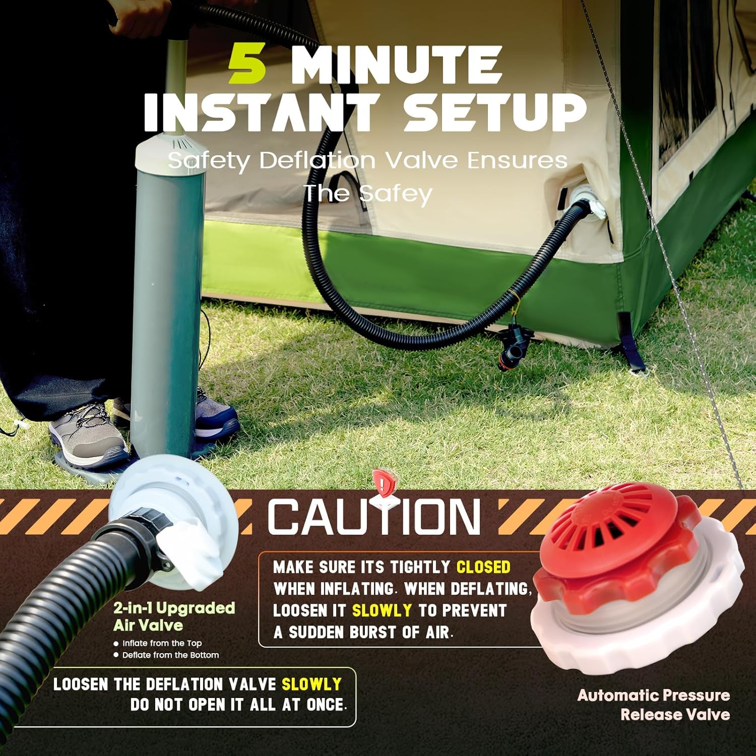 Inflatable Tent with Skylight, Quick Setup Blow Up Tents with Pump, Hot Tent with Stove Jack, Waterproof Oxford Inflatable House for Camping, Air Glamping Tents for Camping Adult 4-6 Person