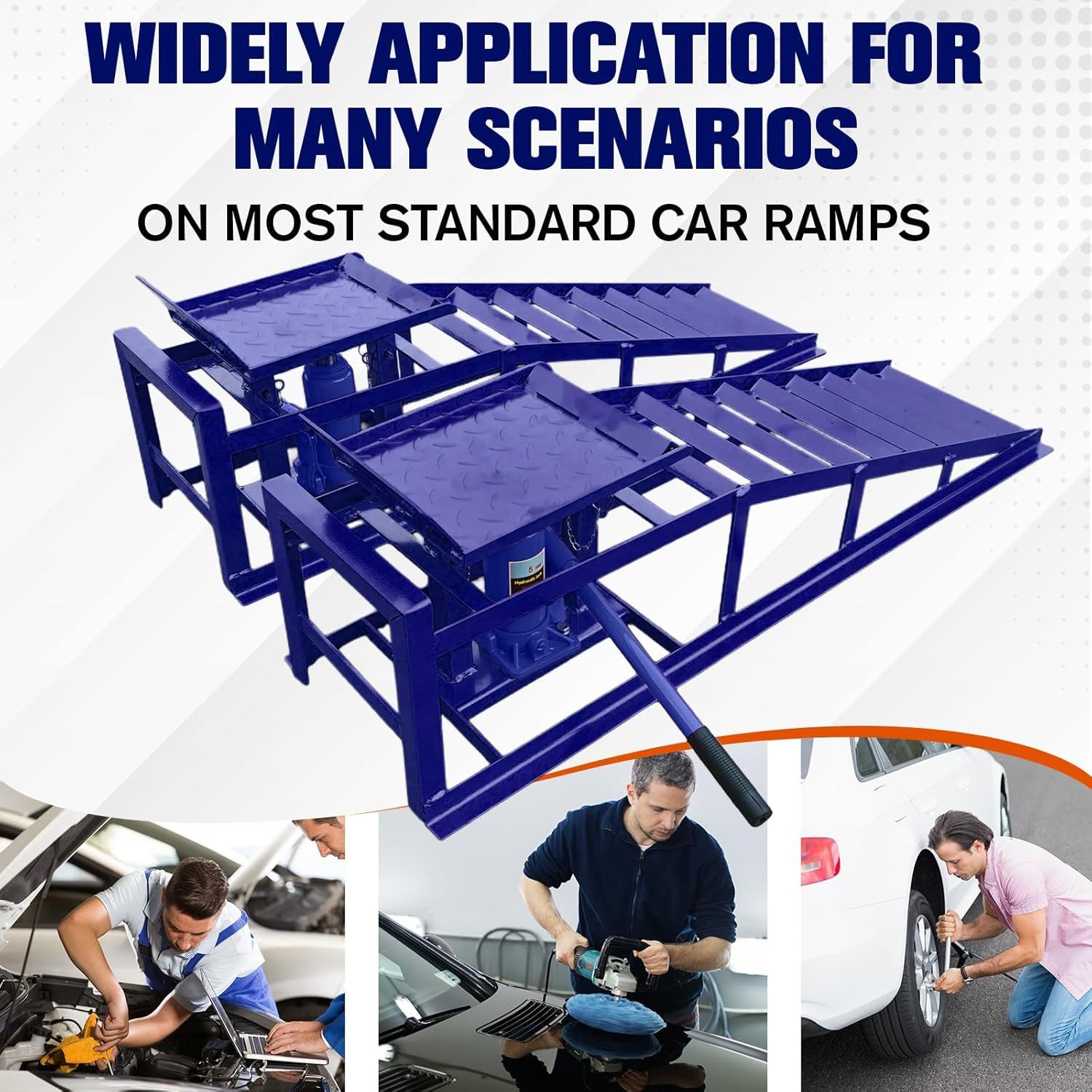 2 Pack Hydraulic Car and Truck Service Ramps,Low Profile Car Lift Service Ramps for Oil Changes,11000 Lbs (5 Tons), Adjustable Lift Height 9.8" to 16.21", Home Garage,Vehicle Auto Garage