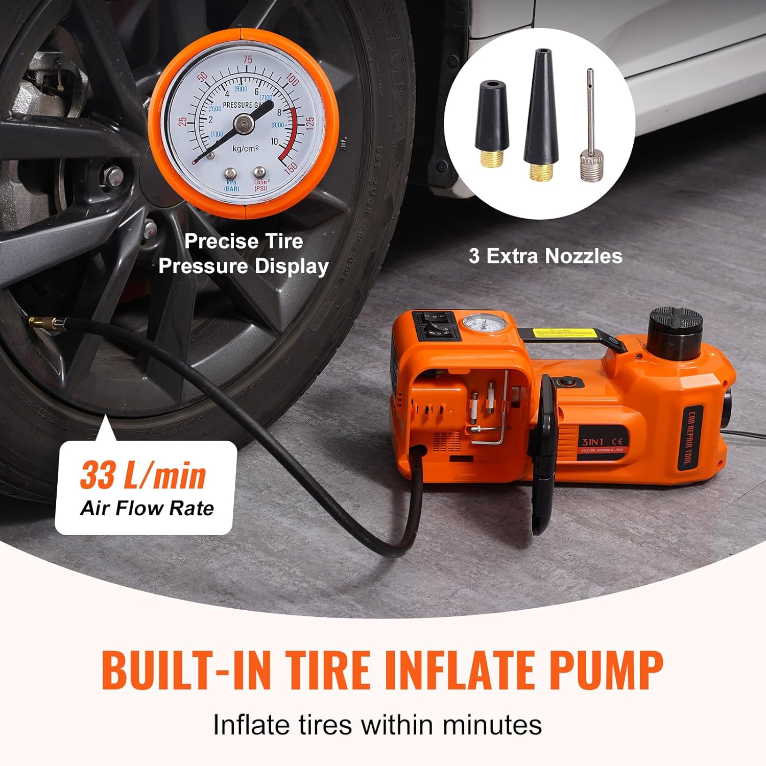 VEVOR Electric Car Jack,Hydraulic Jack Lift with Electric Impact Wrench, Built-in Inflatable Pump, and LED Light for SUV MPV Sedan Truck Change Tires