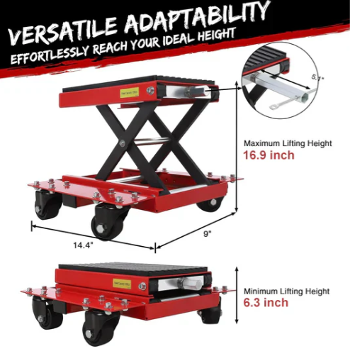 Garvee Motorcycle Lift Jack, 1200 lbs Scissor Jack with Wide Deck,  and Thickened 11.5mm Rubber Pad, Adjustable Height (6.3"-16.9") for ATVs, Dirt Bikes, Street Bikes, and Cruiser Bikes