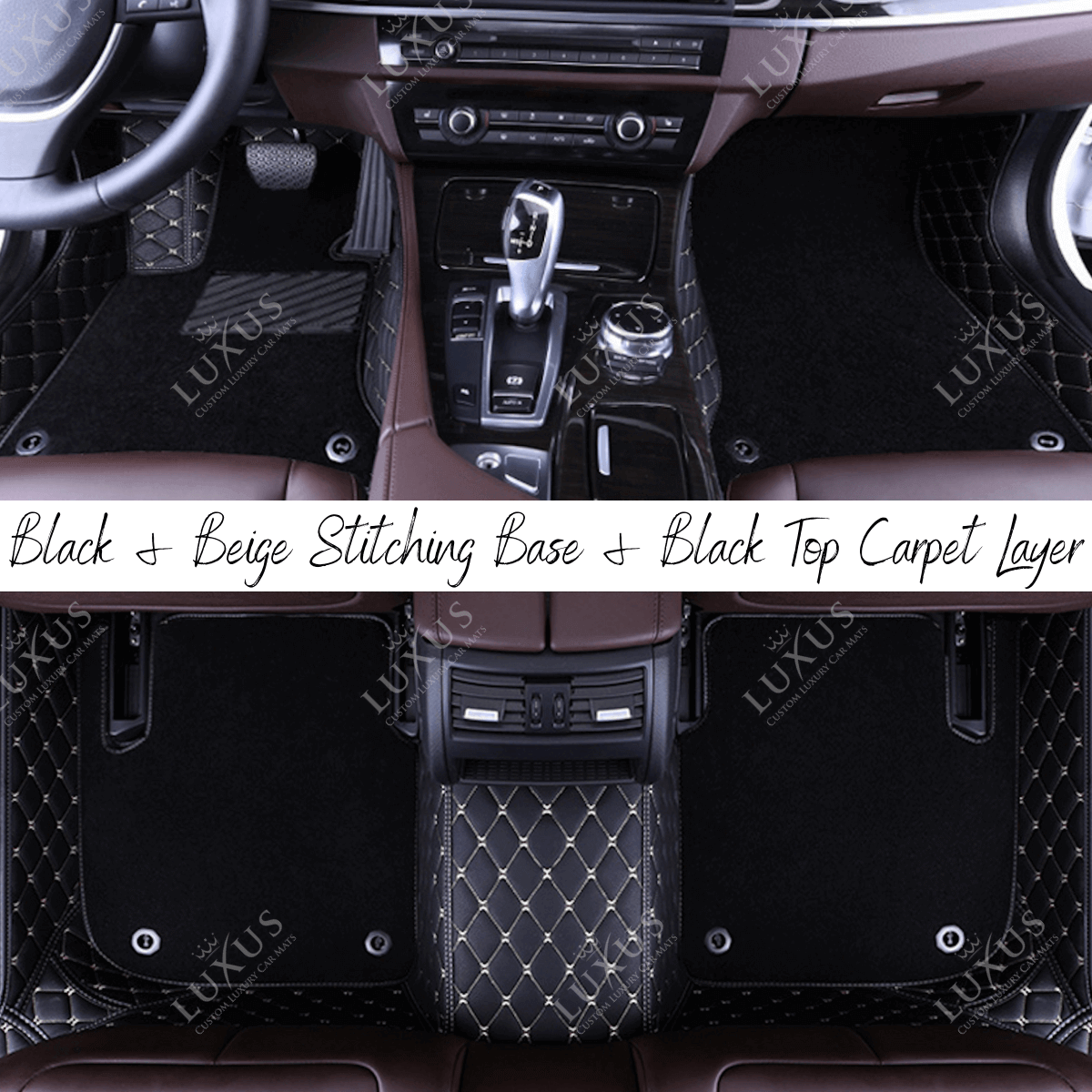 Black & Beige Stitching Diamond & Black Carpet | Double Layer Luxury Car Mats Set