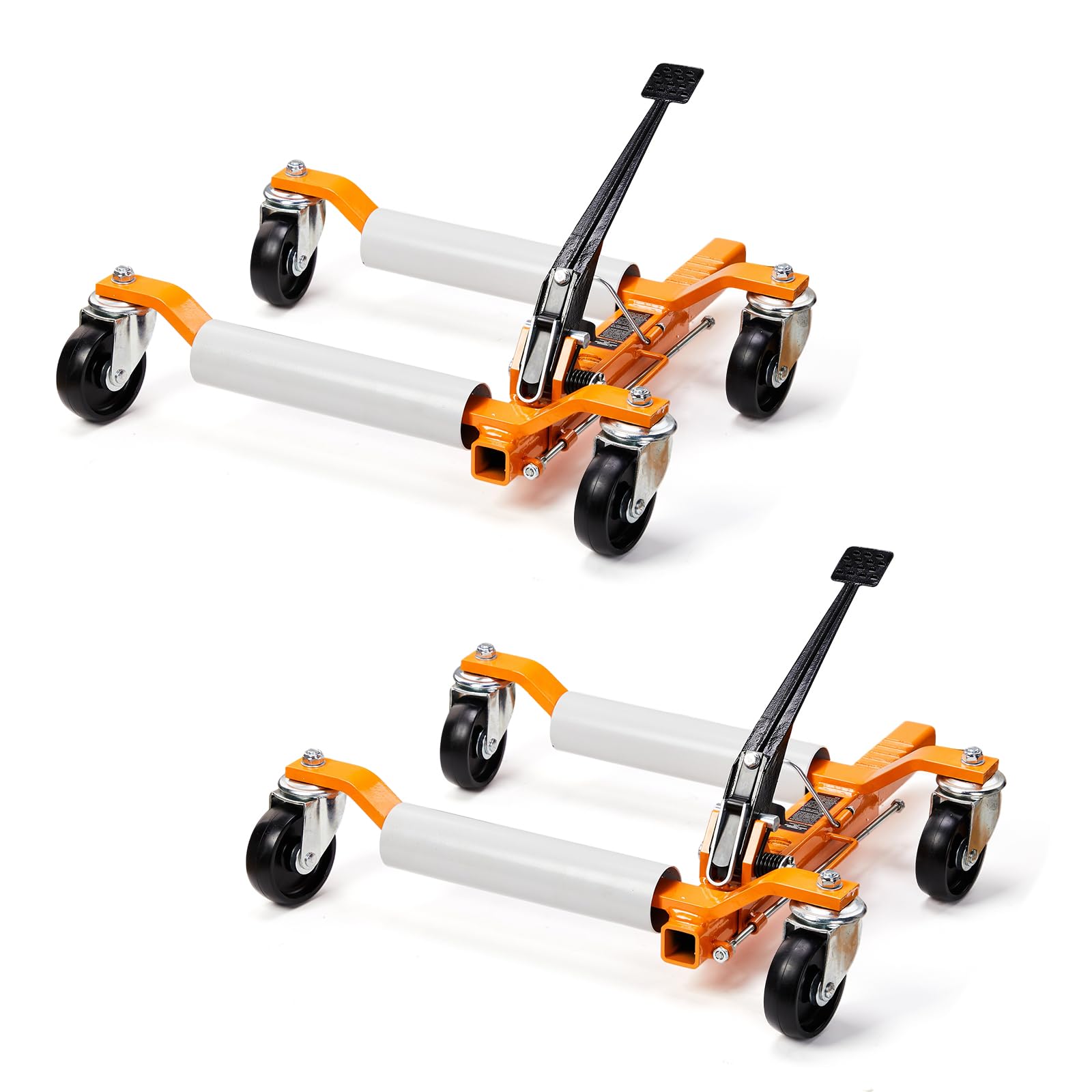 TUFFIOM Car Wheel Dolly Jack Set of 2, Mechanical 3000-lbs Car Skates, 12'' Wheel Vehicle Positioning Jack, Heavy Duty Rollers with Ratcheting Foot Pedal for Tire Auto Repair Moving, Orange