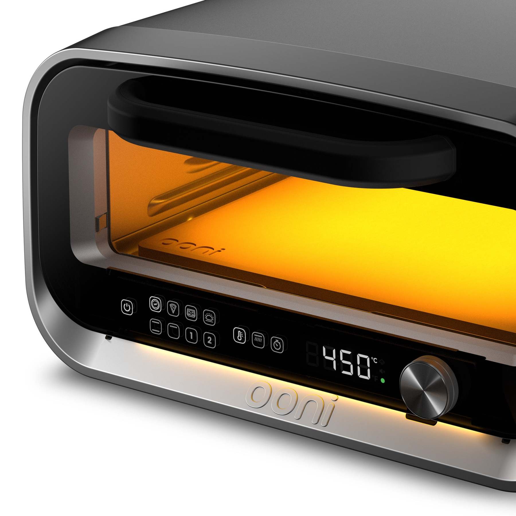 close up of volt 2 electric pizza oven - charcoal grey