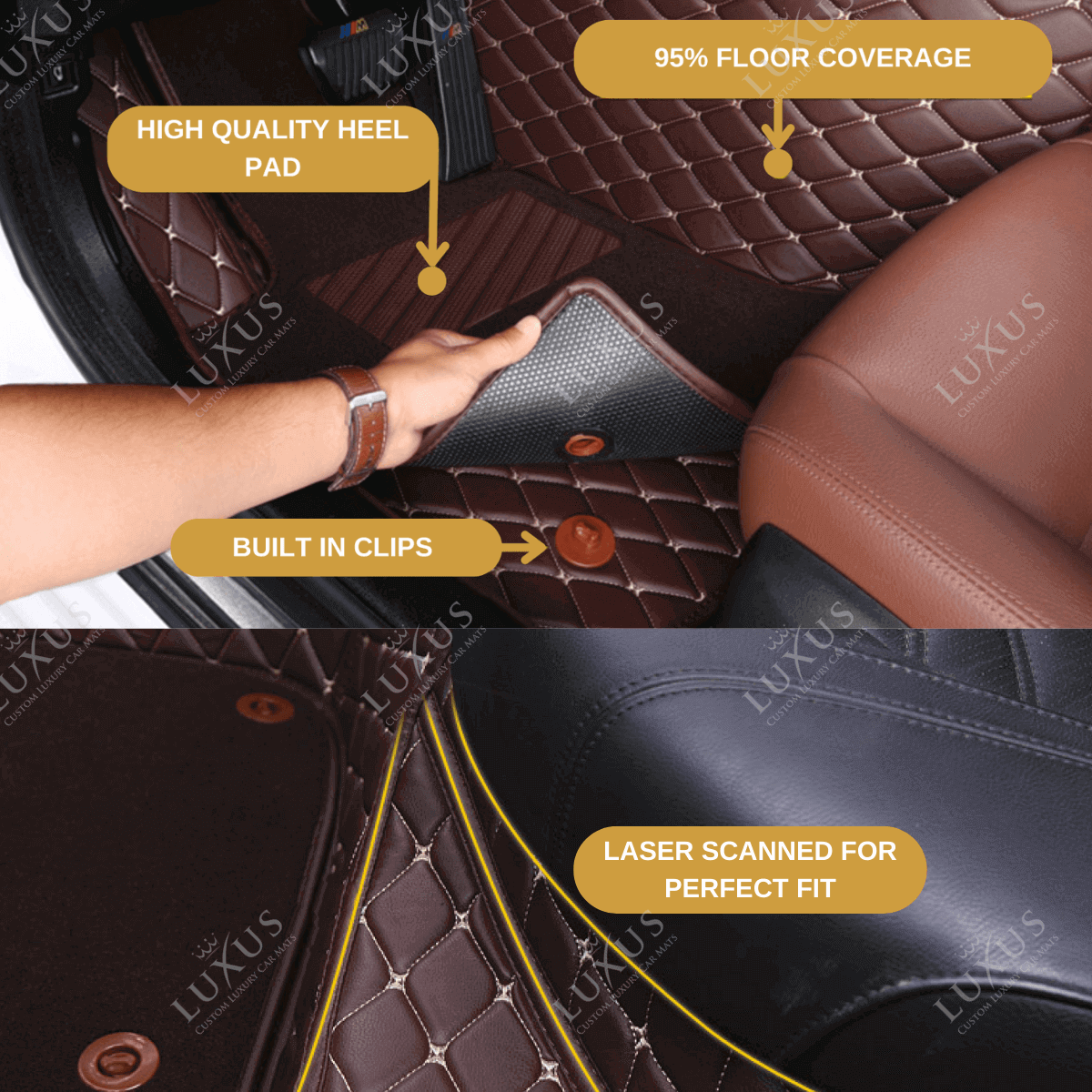 Black & Beige Stitching Diamond & Black Carpet | Double Layer Luxury Car Mats Set