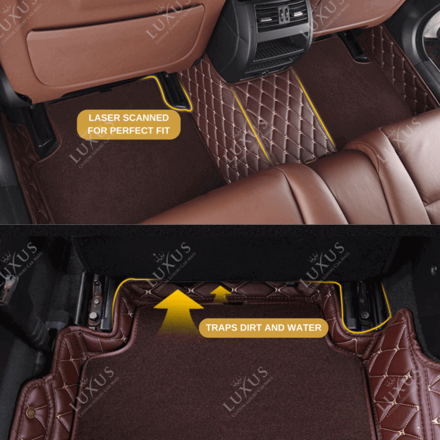 Black & Beige Stitching Diamond & Black Carpet | Double Layer Luxury Car Mats Set