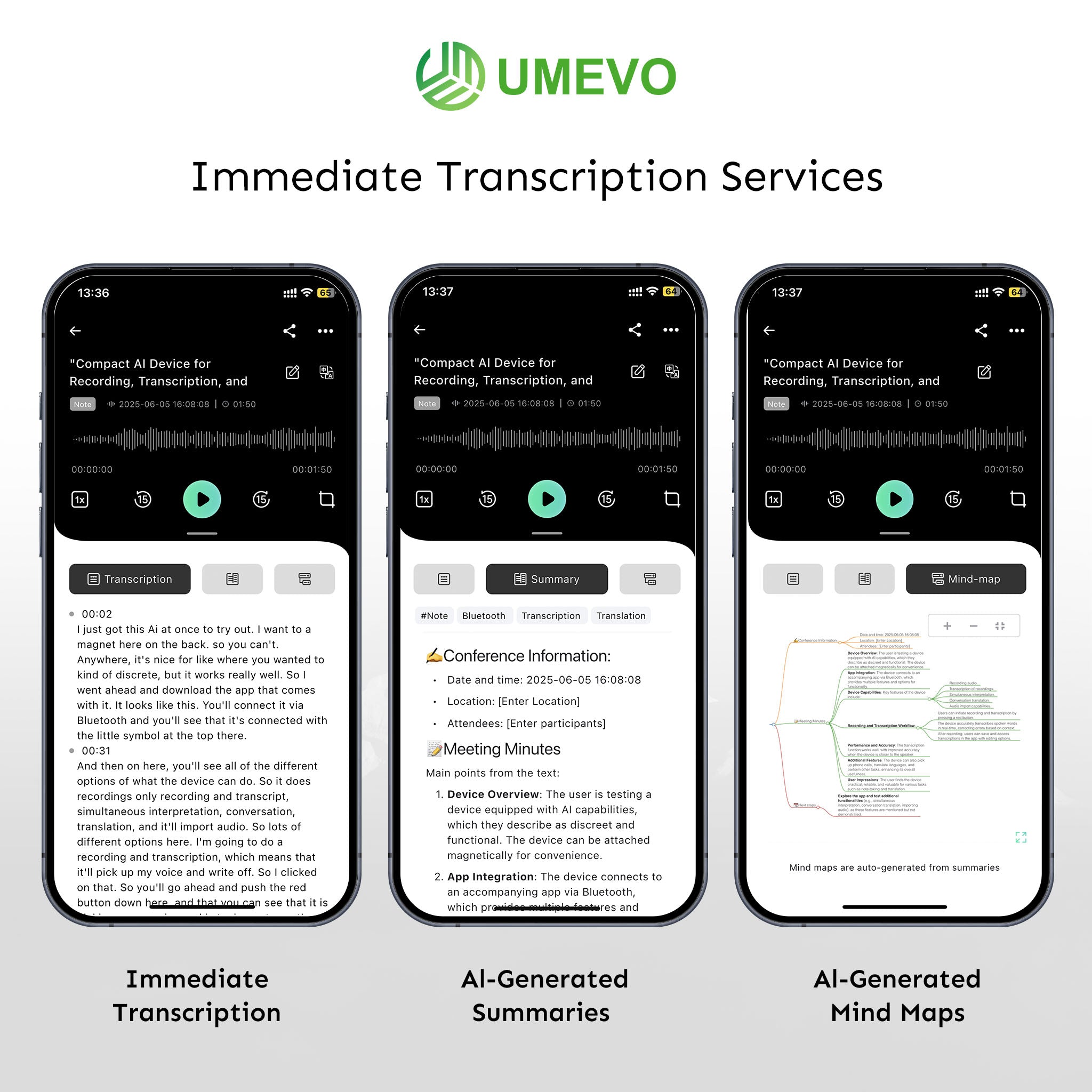 UMEVO Note Plus - AI Voice Recorder: Voice Transcription & Summary