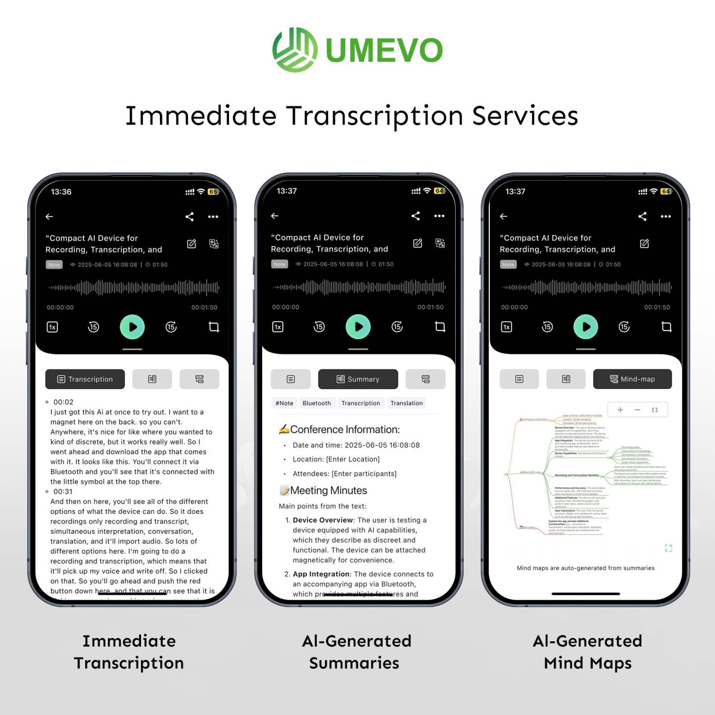 UMEVO Note Plus - AI Voice Recorder: Voice Transcription & Summary