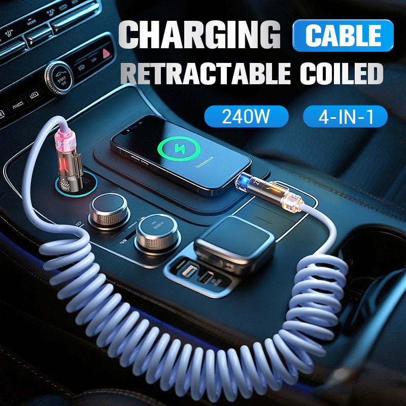 240W 4-in-1 Retractable Coiled Charging Cable
