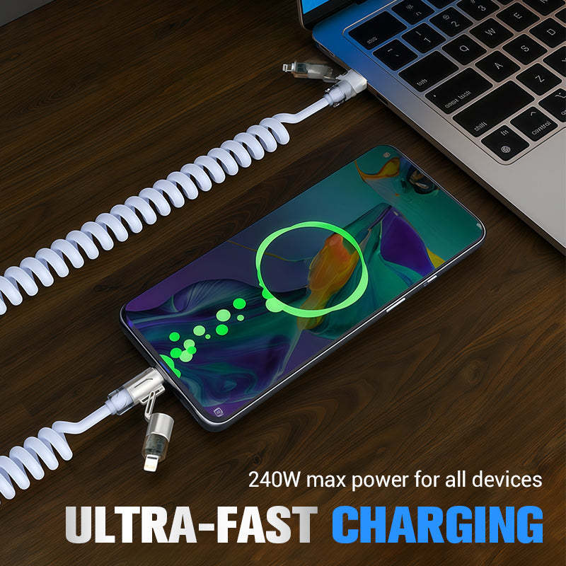 240W 4-in-1 Retractable Coiled Charging Cable