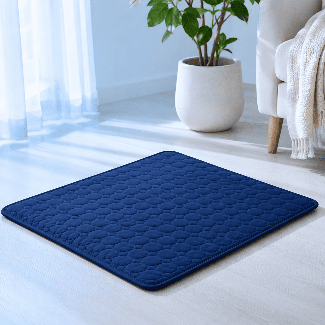 Klynein Cooling Mat ready on the floor, no freezer needed