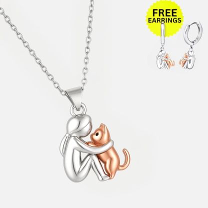 Cat Hug Pendant Necklace with Bonus Earrings – Limited Time Offer