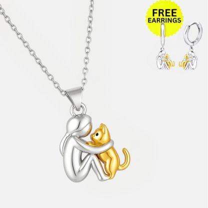 Cat Hug Pendant Necklace with Bonus Earrings – Limited Time Offer