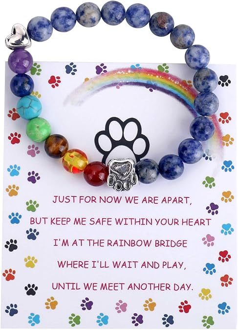Rainbow Bridge Memorial Bracelet – 7 Chakra Bead Gift for Pet Loss